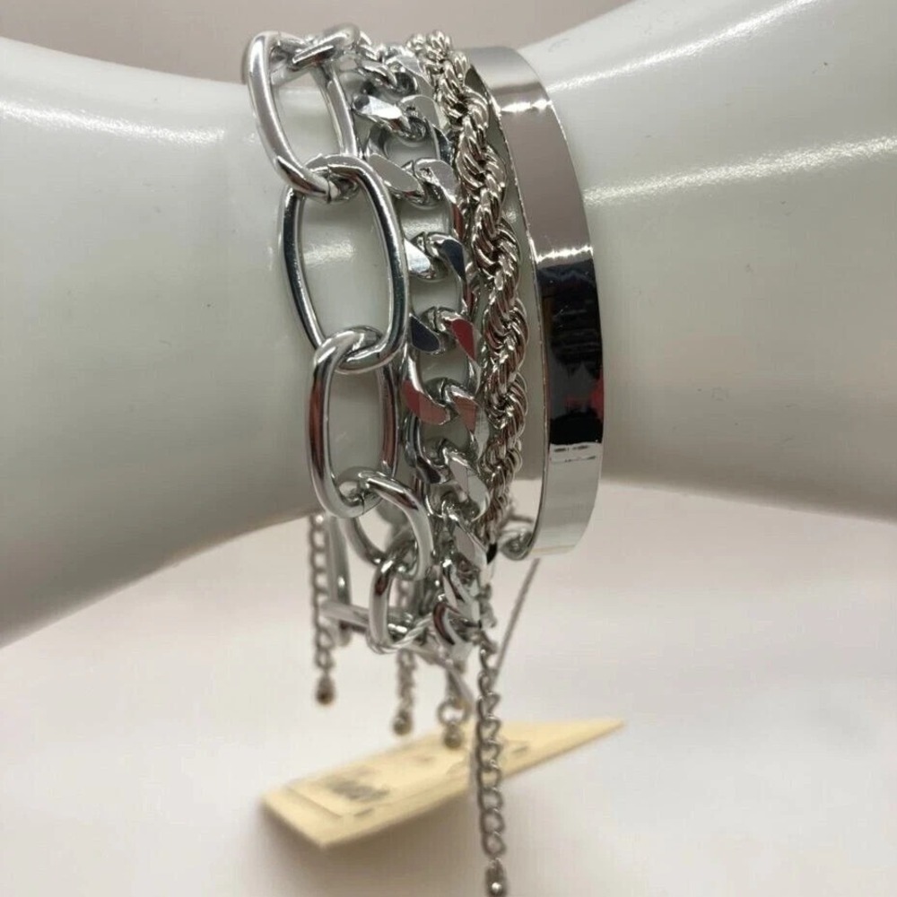 Xmimior Silver Tone Multi-Layer Bracelet Set‎ Fashion Chain & Bangle Cuff NEW